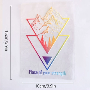 Rainbow suncatcher window sticker with mountain design and 15x10cm size measurements