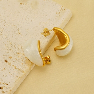 Elegant gold-plated stainless steel teardrop earrings with white enamel finish