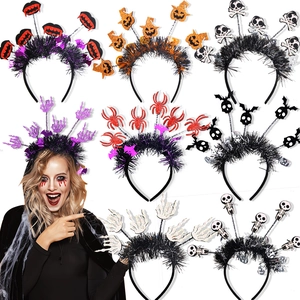 Halloween Headbands Pumpkin Spider Bat Skeleton Themes Plastic Felt Material Glitter Feather Party Cosplay Costume Accessories
