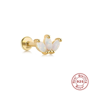 S925 sterling silver flat back earring with white opal stones in gold plating