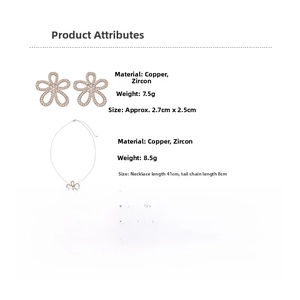 Detailed view of hollow flower necklace set with copper zircon and size parameters