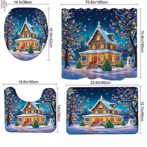 Guide des tailles pour ensemble de bain de Noël 4 pièces avec rideau et tapis