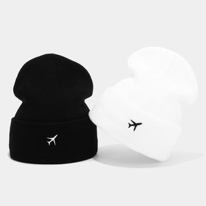 Berretto In Maglia Beanie Acrilico Ricamo Aereo Risvolto Maglia A Coste Caldo Autunno Inverno Copricapo Casual Per Uomo E Donna