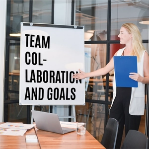 6-inch waterproof letter stickers used on office whiteboard for team collaboration