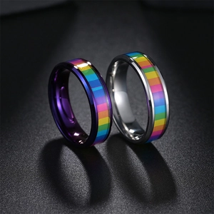 Titanium Steel Rainbow Spinner Ring Rotating Stress Relief Band Unisex Fashion Jewelry Pride LGBTQ Accessory