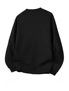 Detailed back view of black crewneck sweatshirt showing waffle knit fabric texture