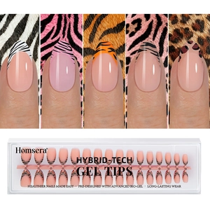 French tip press-on nails set featuring various animal print patterns and animal textures