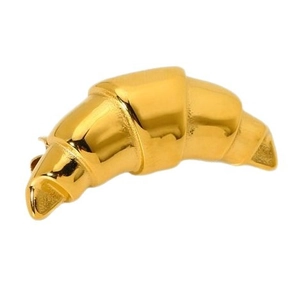 18k gold plated stainless steel croissant dome brooch with a polished ribbed texture