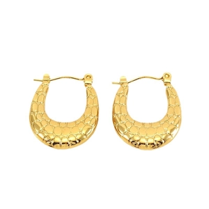 Square U-shaped 18K gold plated titanium steel earrings with textured scale pattern