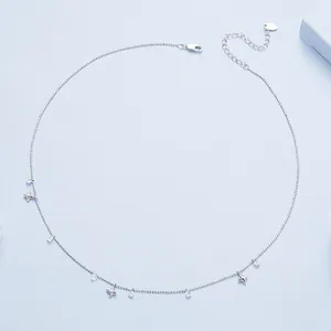 Minimalist 925 sterling silver starry sky tassel chain necklace with sparkling zircon stars