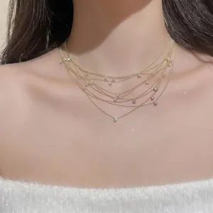Multi-layer Tassel Clavicle Chain Necklace Copper Alloy Zircon Elegant Korean Style Sparkly For Women