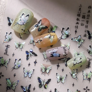 Stickers à ongles papillon aquarelle dégradé avec une finition pailletée subtile