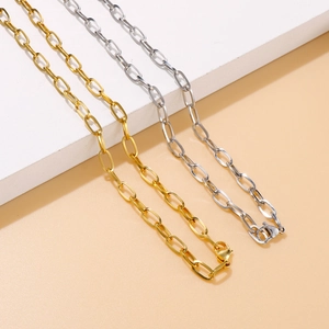 Minimalistische ovale Büroklammer-Halsketten in Gold und Silber aus poliertem Edelstahl