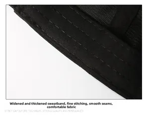 Macro detail of widened black sweatband with reinforced triple stitching on a baseball cap