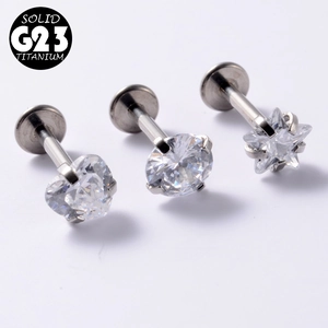 G23 titanium stud earrings set featuring heart, round, and star shapes with clear cubic zirconia