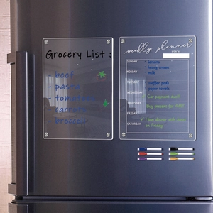 Clear acrylic magnetic weekly planner and grocery list set with six colorful dry erase markers