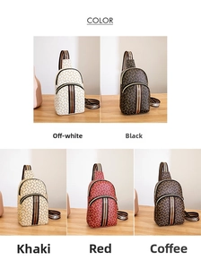 Multiple colors of printed chest bags featuring monogram pattern and striped webbing