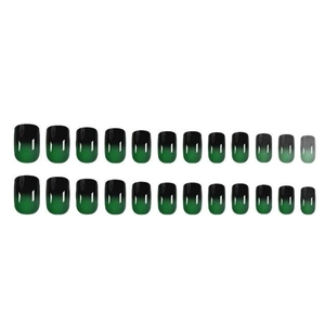 24pcs short square gradient press-on nails from black to deep green with glossy finish