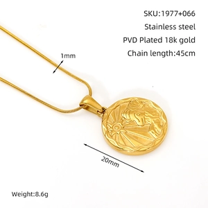 Dettaglio della collana con ciondolo zodiacale rotondo da 20mm in acciaio placcato oro 18k