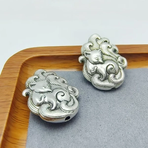 Vintage silver plated nine-tailed fox beads with auspicious cloud patterns in retro style