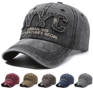 Vintage Washed Cotton Baseball Cap Retro Distressed NYC Letter Patch Embroidery Adjustable Outdoor Sun Hat For Men And Women