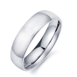 Macro shot of 6mm polished silver titanium steel ring band showing smooth metallic surface