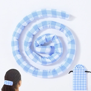 Blue and white plaid bendable dreadlock hair tie set with matching storage pouch