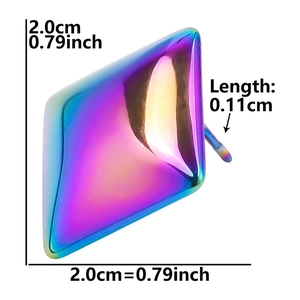 Size diagram of geometric diamond-shaped rainbow stainless steel earrings with dimensions