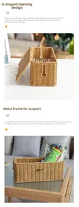 Detail of woven cable management box with U-shaped opening and sturdy metal frame