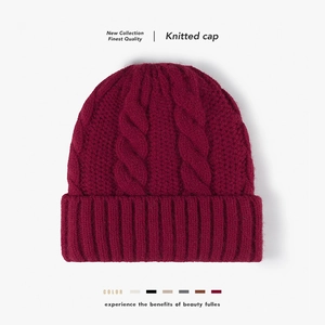Women Winter Beanie Hat Thicken Warm Fleece Lined Cable Knit Cuffed Soft Core Spun Yarn Skull Cap Outdoor