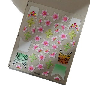 DIY nail art stickers featuring gradient pink flowers and green cross designs Co-520