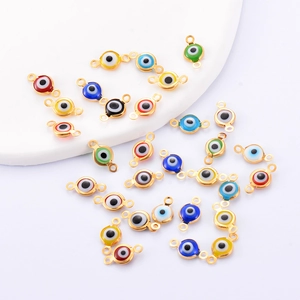 Colorful evil eye stainless steel double loop connectors for DIY jewelry making