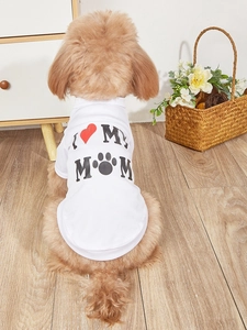 Detail of white mesh pet t-shirt with I Love My Mom print for small dogs