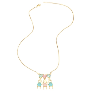 Minimalist gold necklace featuring three cute boy and girl charms with zircon heart gems