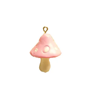 Cute pink resin mushroom pendant with white dots and gold ring for DIY crafts