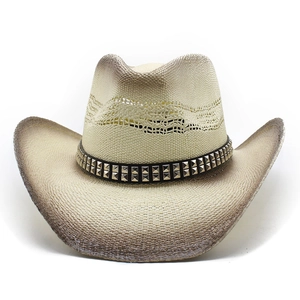 Chapeau de cowboy en paille tissée étanche avec rivets et bord pare-soleil