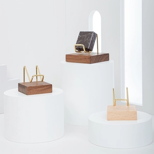 Desktop Stone Display Stand With Solid Wood Base And Brass Frame For Mineral Crystal Fossil Specimen Holder Home Decor
