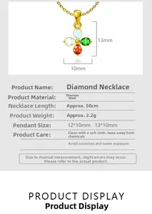Detail view of colorful clover pendant showing dimensions 13mm by 10mm and titanium steel