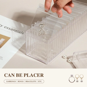 Transparent acrylic jewelry box set with anti-oxidation PVC bags for necklace and earrings