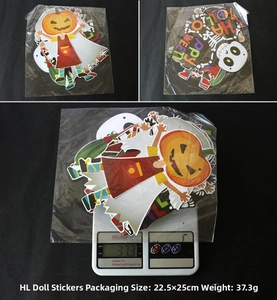 Close-up of Halloween paper banner showing pumpkin figures and product dimensions