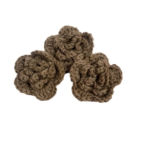 Three pieces of brown handcrafted 7cm triple-layered crochet flowers for clothing accessories