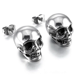 Punk vintage zinc alloy skull stud earrings in silver finish for men and women