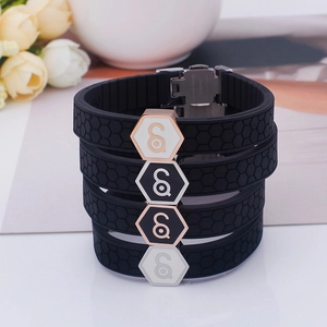 Titanium steel silicone sport bracelets with hexagonal metal buckles in four colors