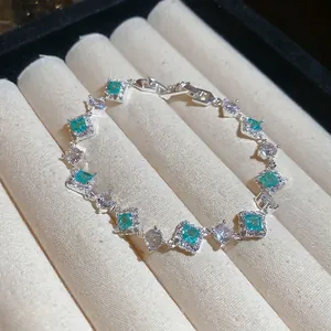 Geometric Rhombus Zircon Bracelet Elegant Emerald Green Copper Jewelry For Women With Folding Clasp Light Luxury