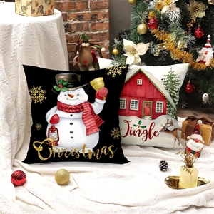 Christmas snowman and red house decorative pillow covers for holiday home sofa decor