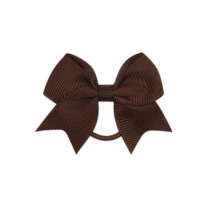 Detailed view of the dark brown grosgrain ribbon bow and high-elastic hair tie