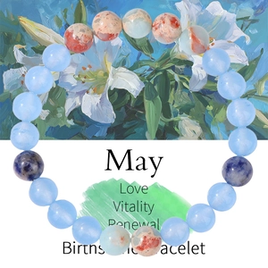 8mm Naturstein Armband mit Geburtsstein und floraler Grußkarte für Mai