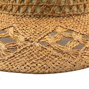 Handwoven hollow straw cowboy hat with American upturned brim and breathable design