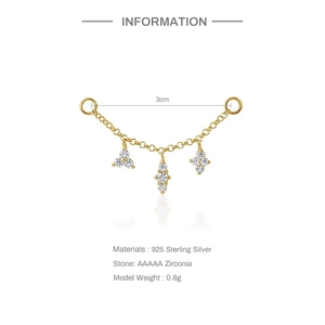 Detail of 925 sterling silver chain earring with AAAAA zirconia and gold plating