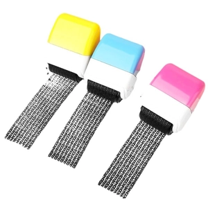 Set of three privacy roller stamps in yellow, blue, and pink for identity protection